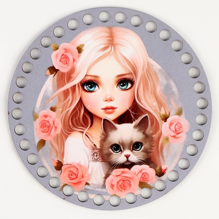 Донышки для вязания 2 в 1 &laquo;Девочка с котенком&raquo;, круг 15 см, хдф 3 мм