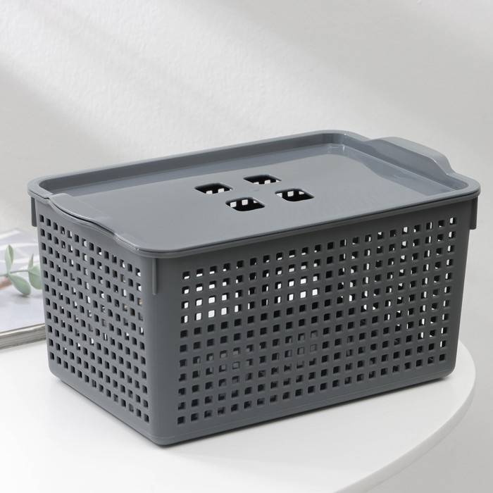 Корзина для хранения с крышкой &laquo;Лофт&raquo;, 5,3 л, 29,5&times;18,5&times;14,5 см, цвет серый