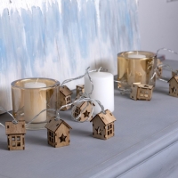 Гирлянда &laquo;Нить&raquo; 2.5 м с насадками &laquo;Домик&raquo;, IP20, прозрачная нить, 10 LED, батарейки AAх2 (нет в комплекте), свечение тёплое белое