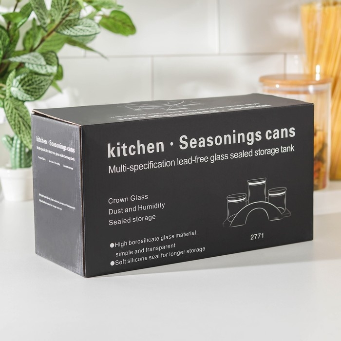 Набор банок для сыпучих продуктов «Эко», на подставке, 3 шт Набор банок для сыпучих продуктов «Эко», на подставке, 3 шт