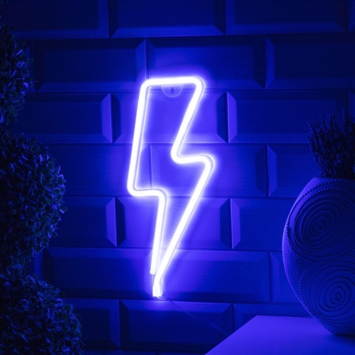 Неоновая вывеска &laquo;Молния&raquo; 13 &times; 33.5 см, батарейки ААх3 (не в комплекте), USB, свечение голубое