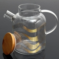 Чайник стеклянный заварочный с бамбуковой крышкой &laquo;Геометрия&raquo;, 1700 мл