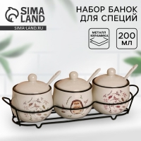Банки керамические для специй на металлической подставке &laquo;Ёжик&raquo;, 200 мл, 3 шт