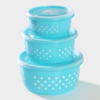 Ланч - боксы Доляна &laquo;Горошек&raquo;, набор 3 шт: 300/600/900 мл, круглые, цвет розовый