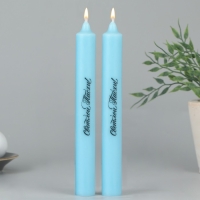 Свечи высокие с нанесением &laquo;Светлой Пасхи!&raquo;, 2 шт., голубые, 19 х 2,1 см.