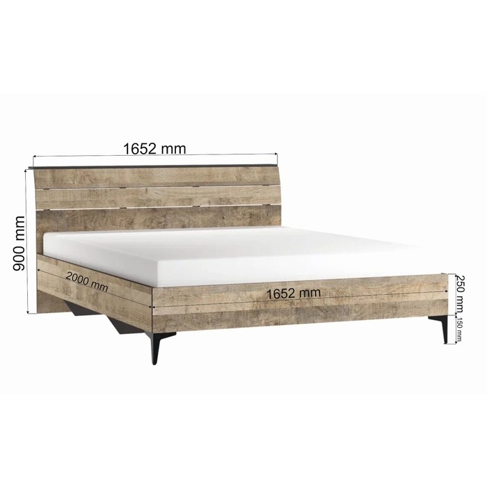 Кровать двуспальная с основанием 1600х2000 Денвер, Графит/Дуб гранж