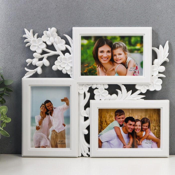 Фоторамка пластик на 3 фото 10х15 см Фоторамка пластик на 3 фото 10х15 см "Цветущая вишня" белый 33х29 см