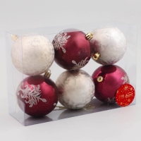 Набор шаров пластик d-8 см, 6 шт "Ночка" элит узор, бордовый золото Набор шаров пластик d-8 см, 6 шт "Ночка" элит узор, бордовый золото