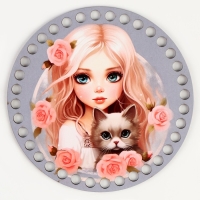 Донышки для вязания 2 в 1 «Девочка с котенком», круг 15 см, хдф 3 мм Донышки для вязания 2 в 1 «Девочка с котенком», круг 15 см, хдф 3 мм