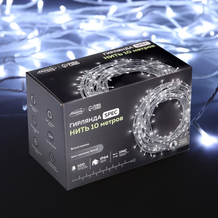 Гирлянда «Нить» 10 м, IP44, УМС, белая нить, 100 LED, свечение белое, мерцание всех светодиодов, 24 В Гирлянда «Нить» 10 м, IP44, УМС, белая нить, 100 LED, свечение белое, мерцание всех светодиодов, 24 В