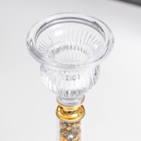 Подсвечник стекло на1 свечу "Ребристый на ножке со стразами" с золотом d=2,5 см 7х7х16 см Подсвечник стекло на1 свечу "Ребристый на ножке со стразами" с золотом d=2,5 см 7х7х16 см
