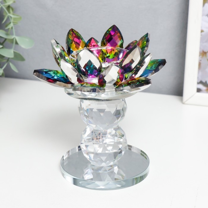 Подсвечник стекло на 1 свечу Подсвечник стекло на 1 свечу "Лотос на пьедестале" голография 15,2х11,5х11,5 см