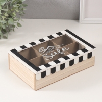 Шкатулка дерево с делениями "Крыша дома с сердечками" чёрная с белым 23х15х7 см Шкатулка дерево с делениями "Крыша дома с сердечками" чёрная с белым 23х15х7 см