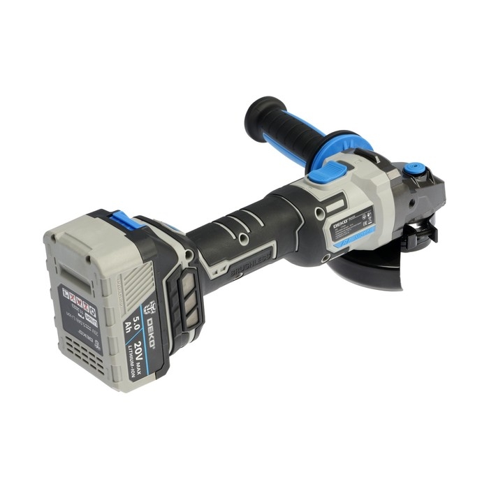 Аккумуляторная УШМ DEKO DKAG20, бесщеточная, 20 В, 5 Ач, 125 мм, 3000/9000 об/мин Аккумуляторная УШМ DEKO DKAG20, бесщеточная, 20 В, 5 Ач, 125 мм, 3000/9000 об/мин