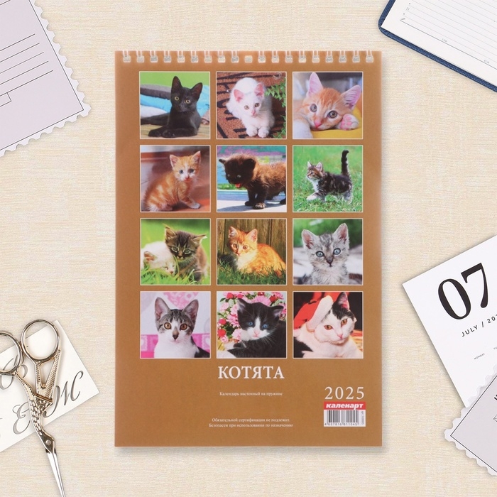Календарь на пружине без ригеля Календарь на пружине без ригеля "Котята" 2025 год, 17 х 25 см