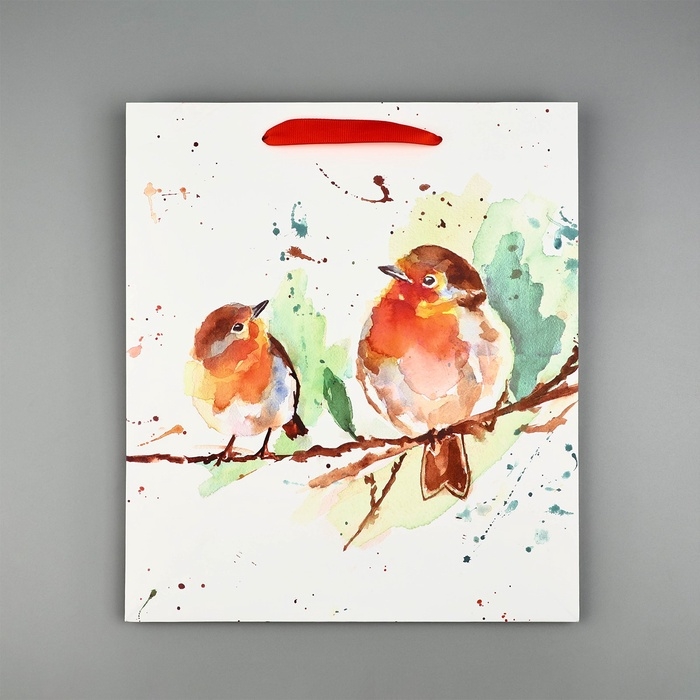 Пакет подарочный новогодний ламинированный &laquo;Пение птиц&raquo;, M 30 х 26 х 9 см