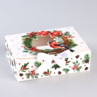 Коробка новогодняя складная &laquo;Снегири&raquo; 16.5 х 12.5 х 5 см, Новый год