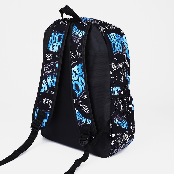 Рюкзак школьный на молнии, 3 наружных кармана, цвет синий/чёрный Рюкзак школьный на молнии, 3 наружных кармана, цвет синий/чёрный