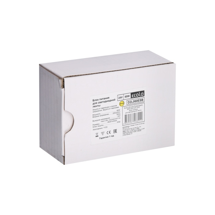 Блок питания Ecola для светодиодной ленты 24 В, 60 Вт, IP20 Блок питания Ecola для светодиодной ленты 24 В, 60 Вт, IP20