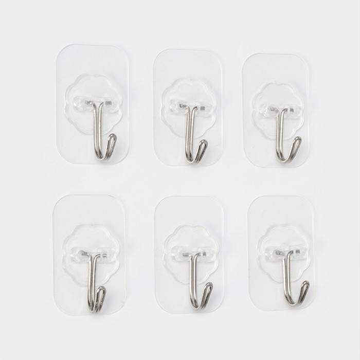 Крючки самоклеящиеся Доляна &laquo;Классика&raquo;, 6 шт, цвет прозрачный