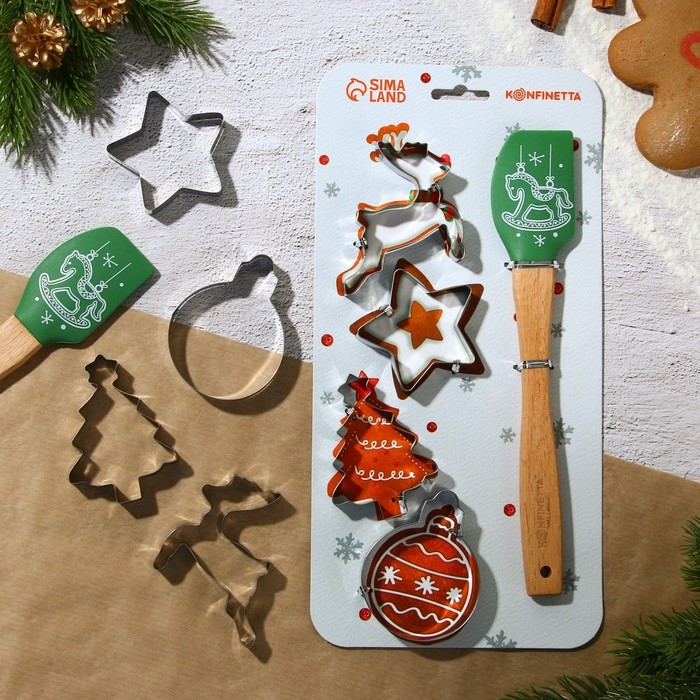Набор кондитерский &laquo;Новогодние сладости&raquo;, формы для печенья 4 шт, лопатка 1 шт