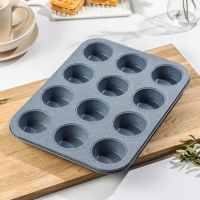 Форма для выпечки Доляна &laquo;Мрамор&raquo;, 35&times;27 см, 12 ячеек, антипригарное покрытие, цвет серый