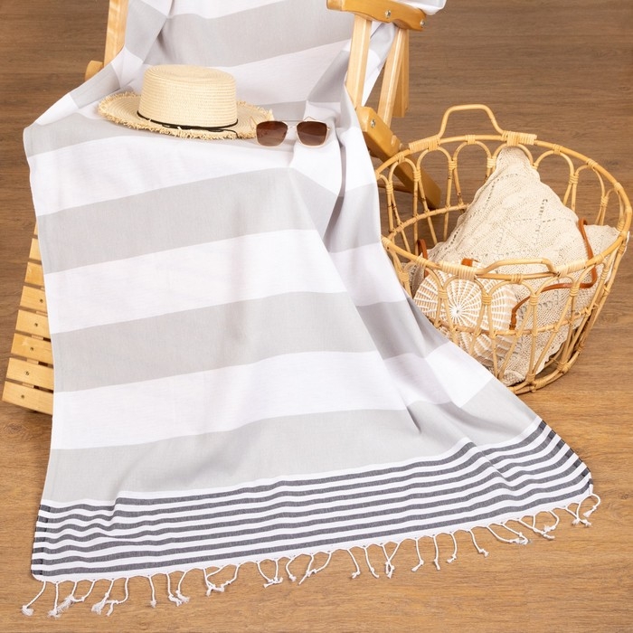 Пештемаль для пляжа, бани, сауны &laquo;Фортуна&raquo; 100х180 см, серый