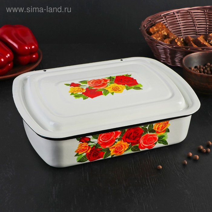 Контейнер металлический с крышкой, 2,5 л, деколь МИКС, цвет белый