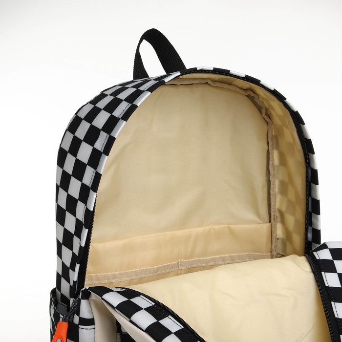 Рюкзак школьный из текстиля, 3 кармана, цвет белый/чёрный Рюкзак школьный из текстиля, 3 кармана, цвет белый/чёрный