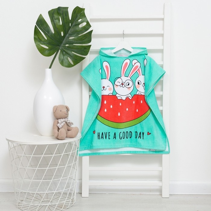 Полотенце-пончо детское махровое Крошка Я &laquo;Зайчики&raquo; 60х120см, 100% хлопок, 300гр/м2