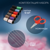 Швейный набор, 15 предметов, в пластиковой коробке, 8 &times; 5,5 &times; 2,5 см