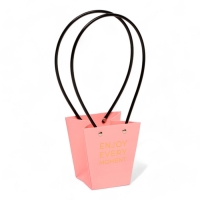 Сумка для цветов розовая Enjoy Every moment влагостойкая 12x12-8x8-12.5 см