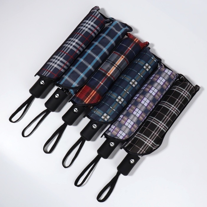 Зонт автоматический &laquo;Клетка&raquo;, эпонж, 3 сложения, 8 спиц, R = 48/55 см, D = 110 см, цвет МИКС