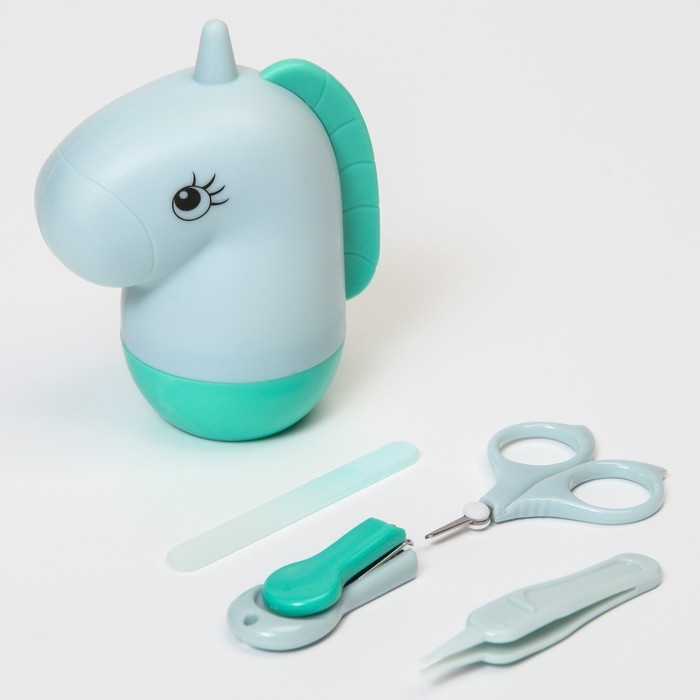 Набор маникюрный детский «Единорог»: ножницы, щипчики, пилочка, пинцет, цвет бирюзовый Набор маникюрный детский «Единорог»: ножницы, щипчики, пилочка, пинцет, цвет бирюзовый