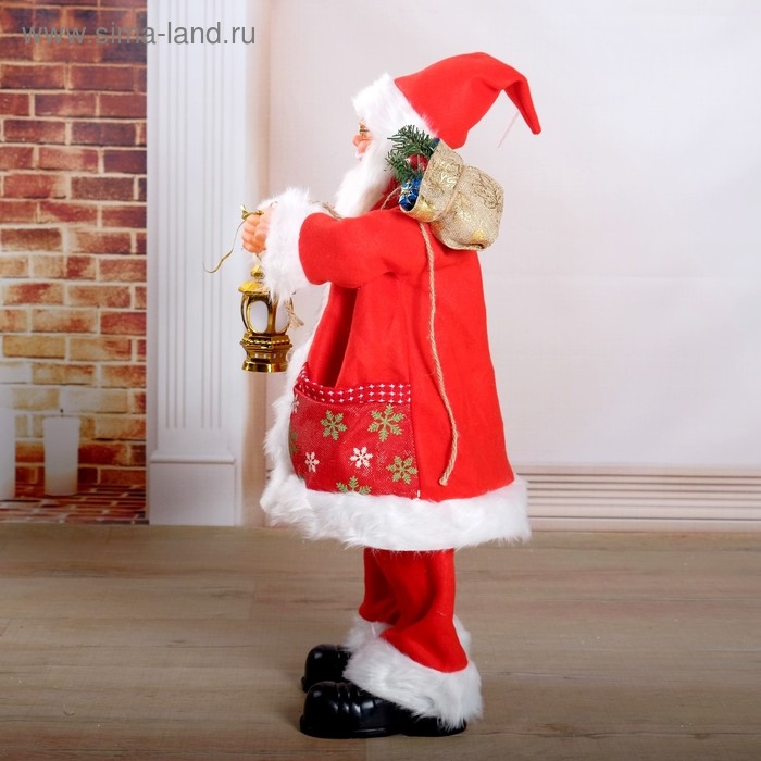 Дед Мороз "Красная шубка, в очках, с фонариком" двигается, с подсветкой, 70 см