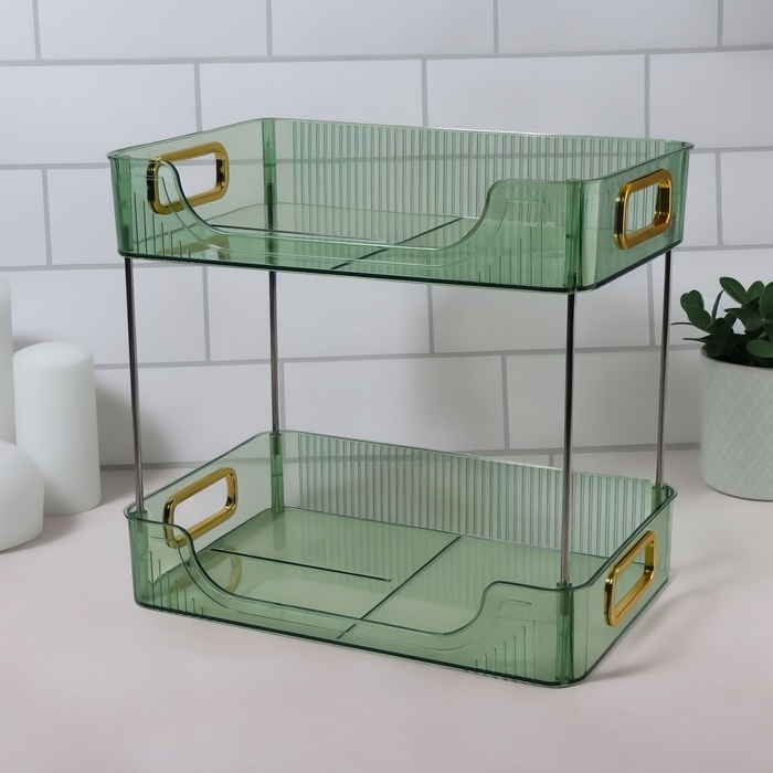 Органайзер для хранения, с ручками, 2 секции, 31 × 20 × 29 см, цвет зелёный/золотистый Органайзер для хранения, с ручками, 2 секции, 31 × 20 × 29 см, цвет зелёный/золотистый