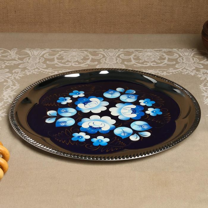 Набор &laquo;Жостово на синем&raquo;, рюмка, 3 предмета, самовар 3 л, заварочный чайник 0,7 л, поднос