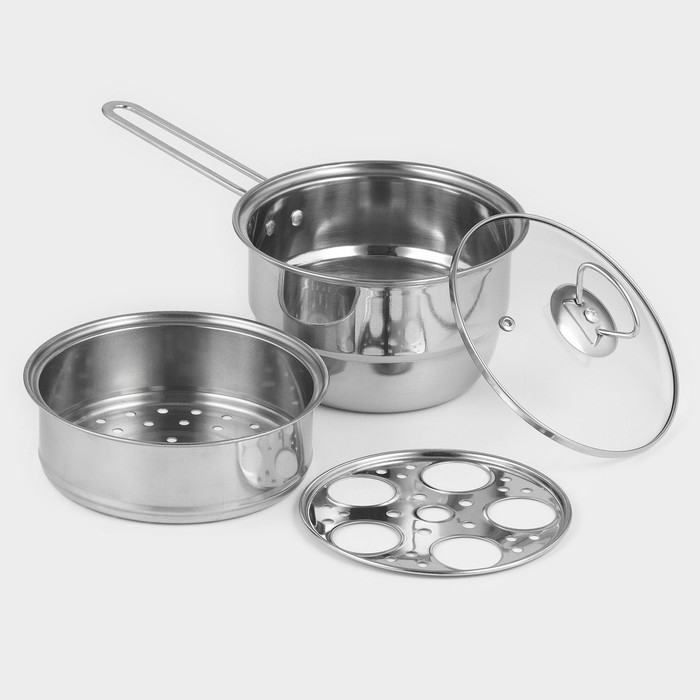 Пароварка-яйцеварка из нержавеющей стали «Вейлер», 18×22 см, стеклянная крышка, цвет хромированный Пароварка-яйцеварка из нержавеющей стали «Вейлер», 18×22 см, стеклянная крышка, цвет хромированный