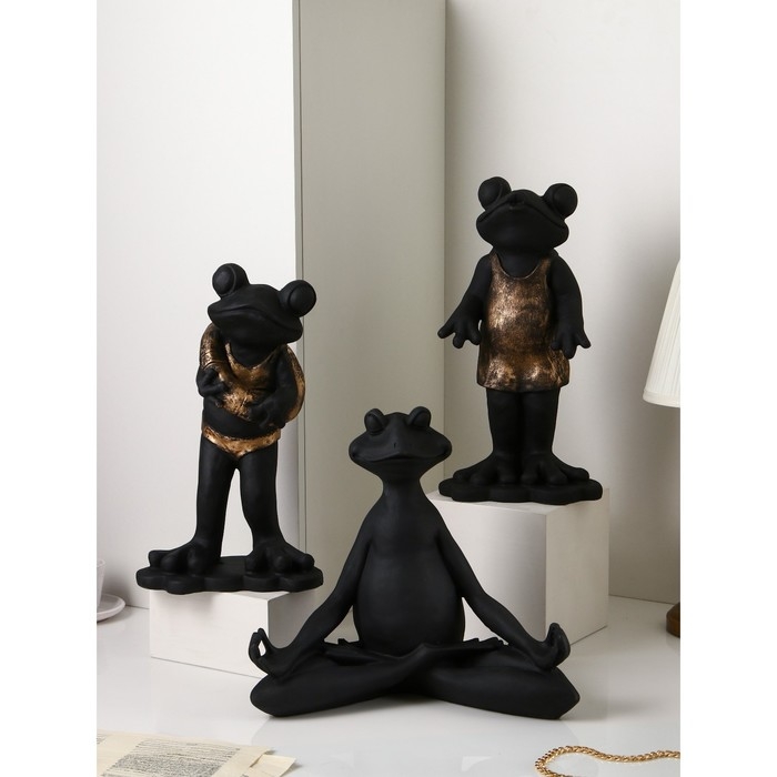 Набор фигур &laquo;Лягушки&raquo;, полистоун, 38 см, цвет чёрно-золотой