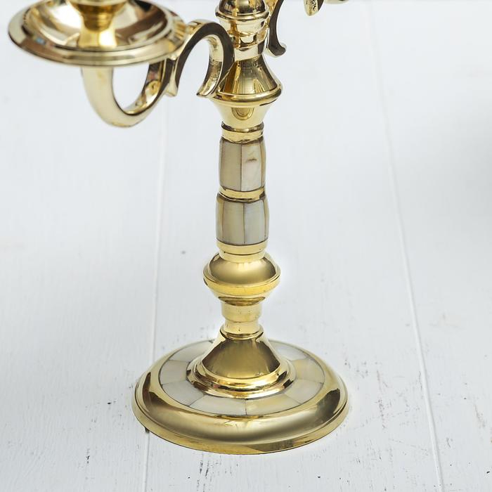 Подсвечник латунь на 5 свечей "Клим" с перламутром 22,5х22,5х23 см