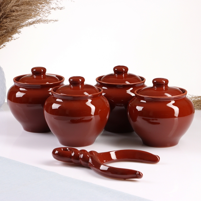 Набор горшков Набор горшков "Подарочный с ухватом" 4х0,85л, стандарт