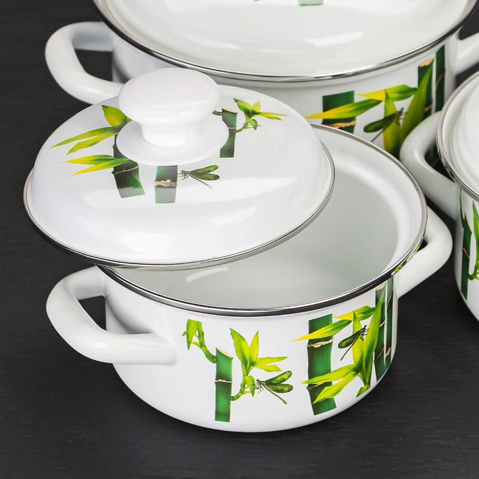 Набор эмалированных кастрюль &laquo;Бамбук&raquo;, 3 предмета: 1 л, 1,5 л, 2,3 л, индукция