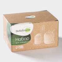 Набор керамический для специй на бамбуковой подставке BellaTenero «Герда», 3 предмета: солонка 120 мл, перечница 120 мл, сахарница с ложкой 220 мл, цвет белый Набор керамический для специй на бамбуковой подставке BellaTenero «Герда», 3 предмета: солонка 120 мл, перечница 120 мл, сахарница с ложкой 220 мл, цвет белый