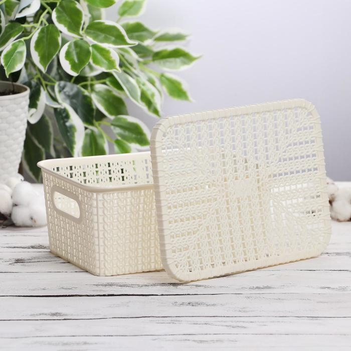 Корзина для хранения с крышкой &laquo;Плетенение&raquo;, 24,5&times;18&times;10 см, цвет МИКС