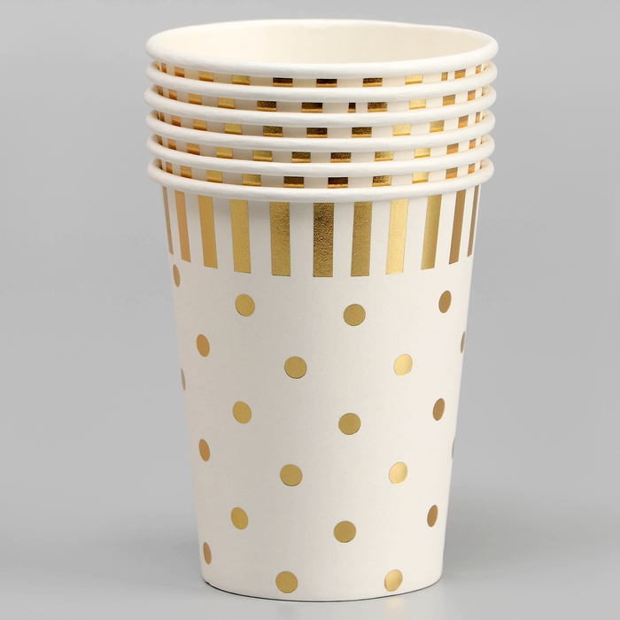 Стаканы бумажные &laquo;Горох&raquo;, 6 шт., цвет золото