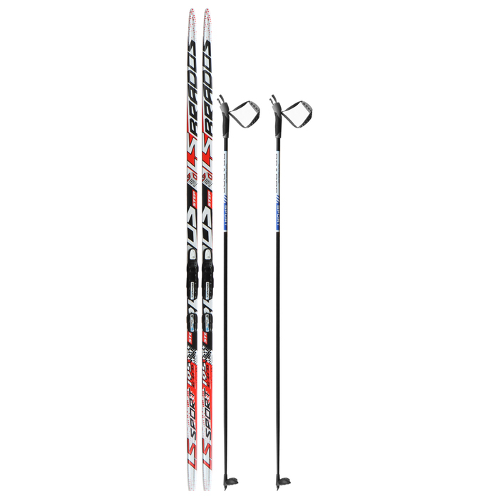 Комплект лыжный: пластиковые лыжи 195 см с насечкой, стеклопластиковые палки 155 см, крепления NNN, цвета МИКС