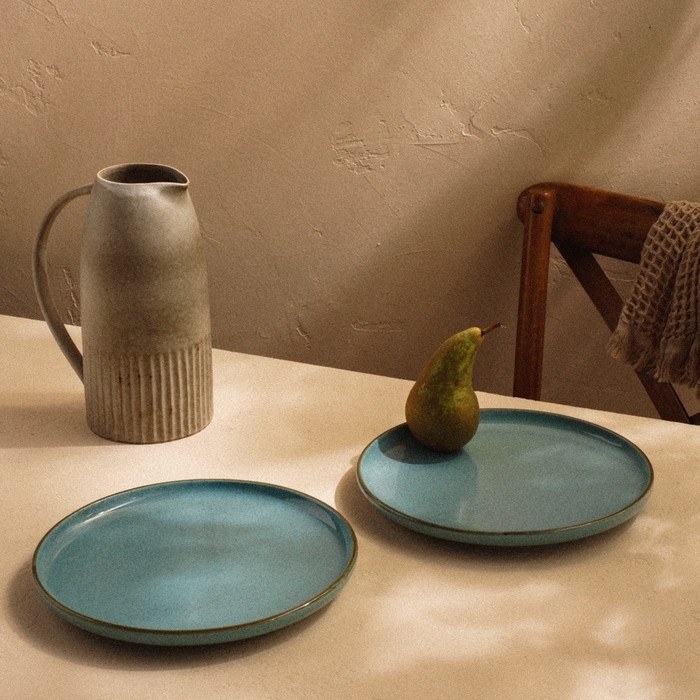 Набор тарелок фарфоровых SL Home «Аззура», d=25,5 см, цвет бирюзовый Набор тарелок фарфоровых SL Home «Аззура», d=25,5 см, цвет бирюзовый