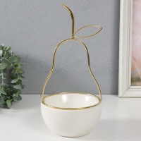 Сувенир керамика, металл подставка "Груша" белая с золотом 13х13х25,5 см Сувенир керамика, металл подставка "Груша" белая с золотом 13х13х25,5 см