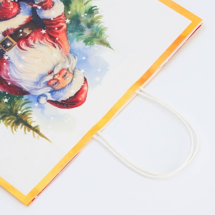 Новый год. Пакет бумажный подарочный новогодний крафт "С Новым Годом" 32 х 17,5 х 37 см.