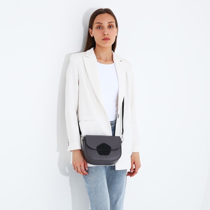 Сумка-мессенджер RICHET на магните, наружный карман, длинный ремень, цвет серый